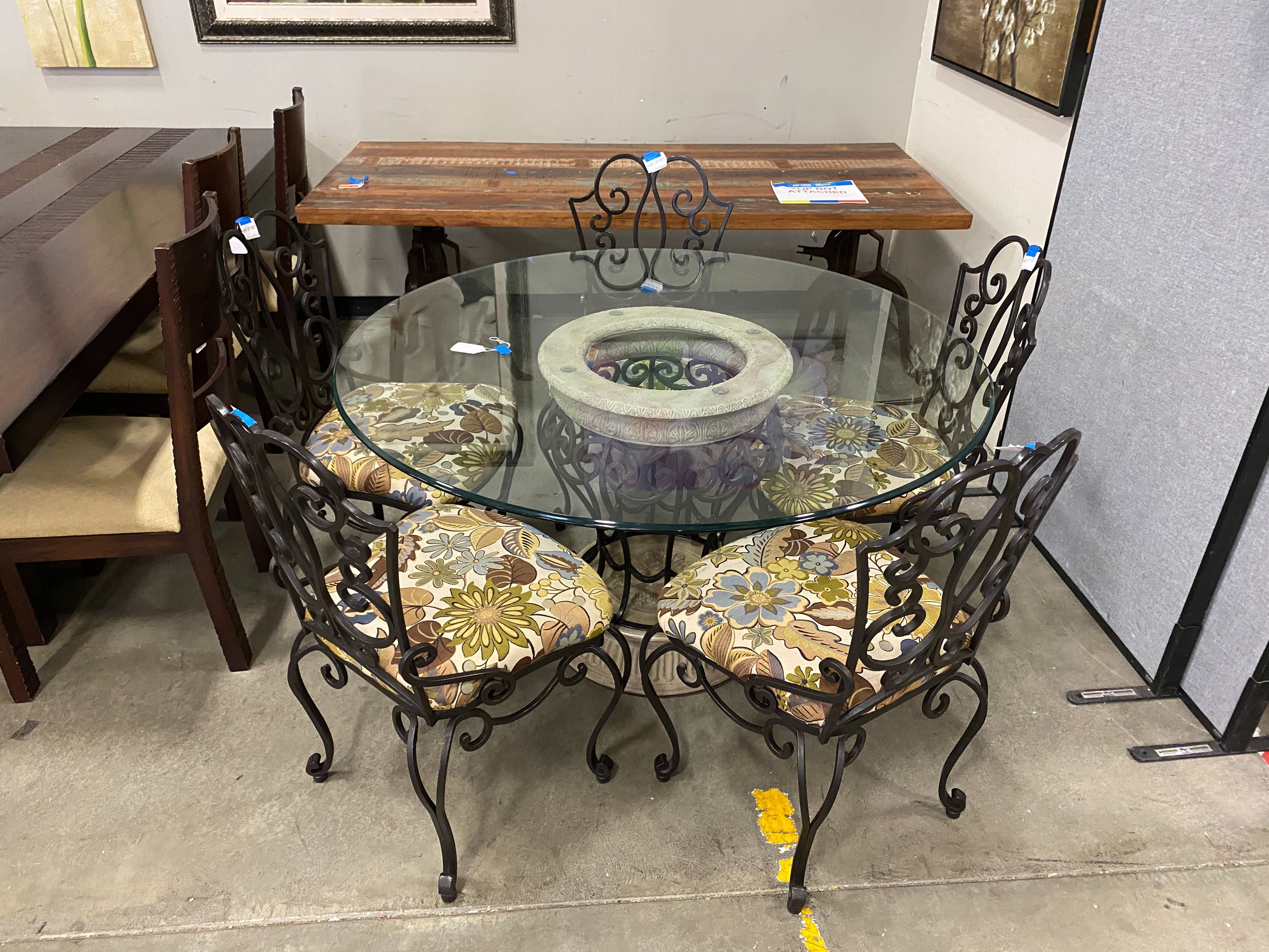 Greco-Roman Wrought Iron Accented 5 Chair Dining Set
