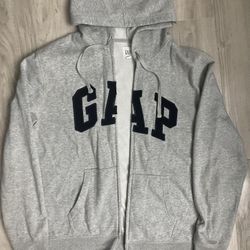 Grey GAP Zip Up Hooded Sweater Size L