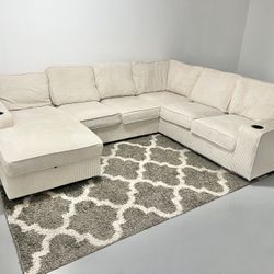 Beige Corduroy Plush U-Shaped Sectional Sofa 🚛 SAME DAY DELIVERY