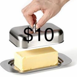 Stainless Steel Butter Dish with Lid and Handle, 7.5" x 5", Fits 2 Standard or European Butter Sticks, Durable & Non-Breakable, Counter & Fridge Safe