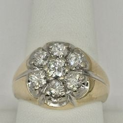Gents 14k. Yellow Gold 7 Diamond Two Carat Natural Diamond Ring