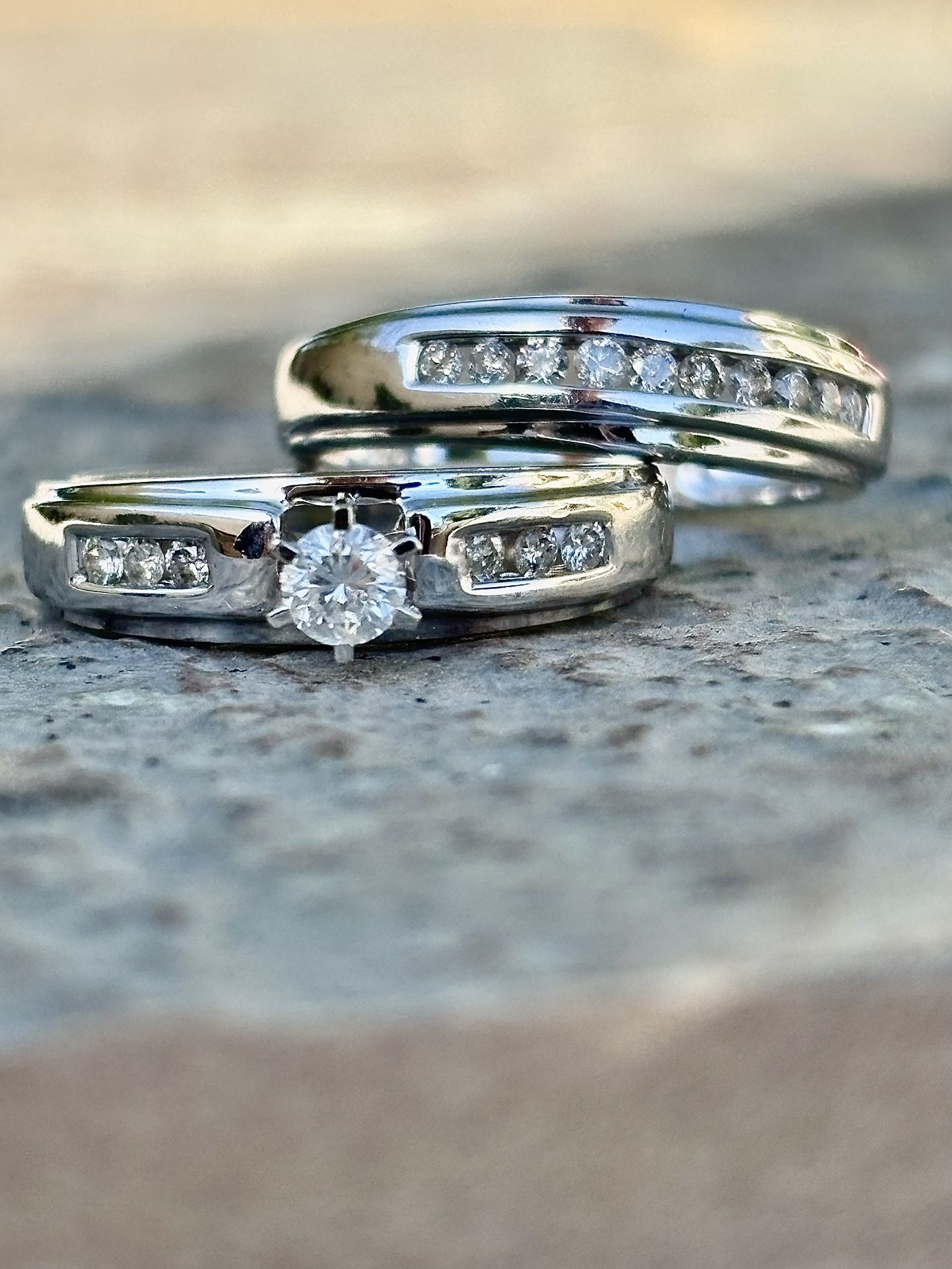 14K Solid White Gold Diamond Wedding Ring Set Size  7.5