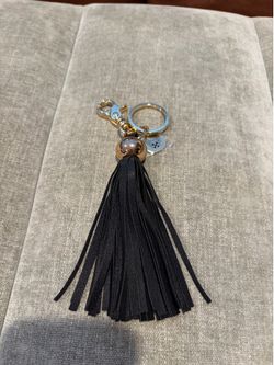 Vince Camuto Black Tassel Keychain with Gold Hardware - New