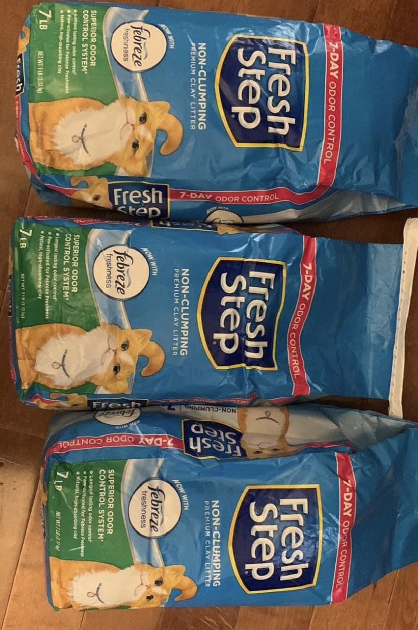 Fresh Step Non-Clumping Clay Cat Litter, Scented, 7lb (3 bags）