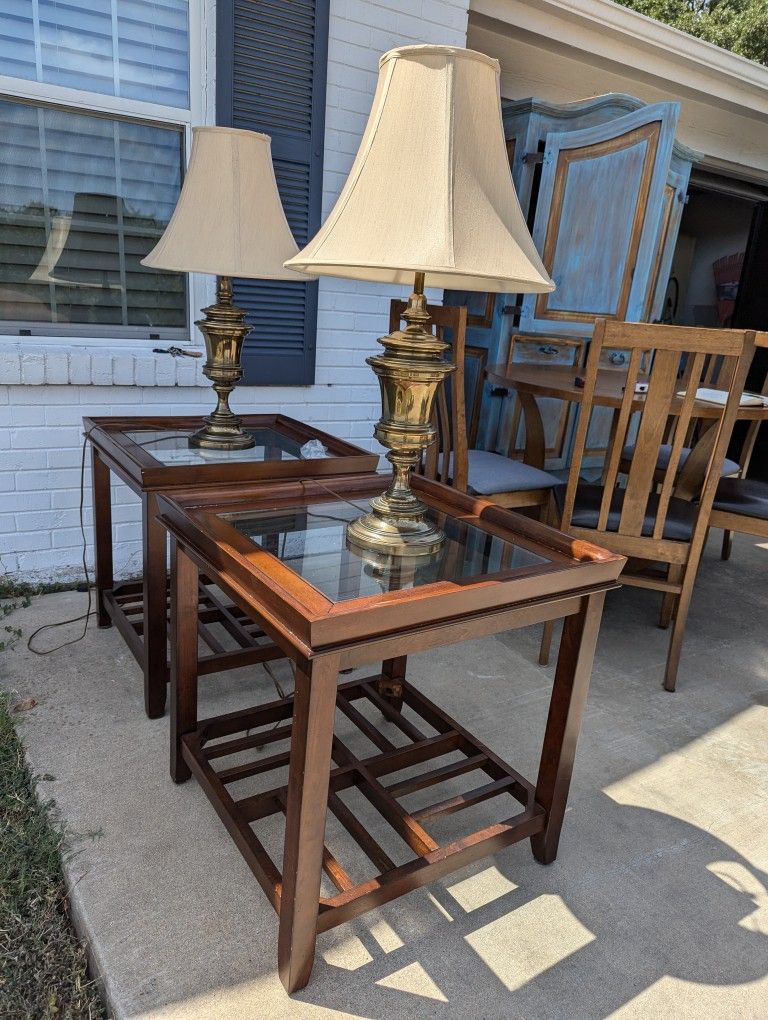 Set Of End Tables And Lamps