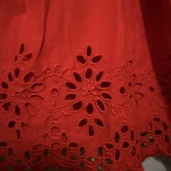 Baby Gap 12-18 month red dress with eyelet detail soft jean top tie shoulder