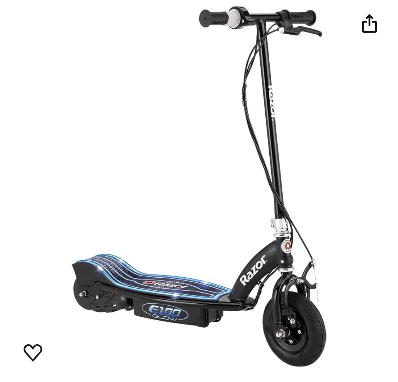 Razor E100 Glow Electric Scooter for Kids Age 8+, LED Light-Up Deck, 8" Air-filled Front Tire, Up to 40 Minutes Continuous Ride Time