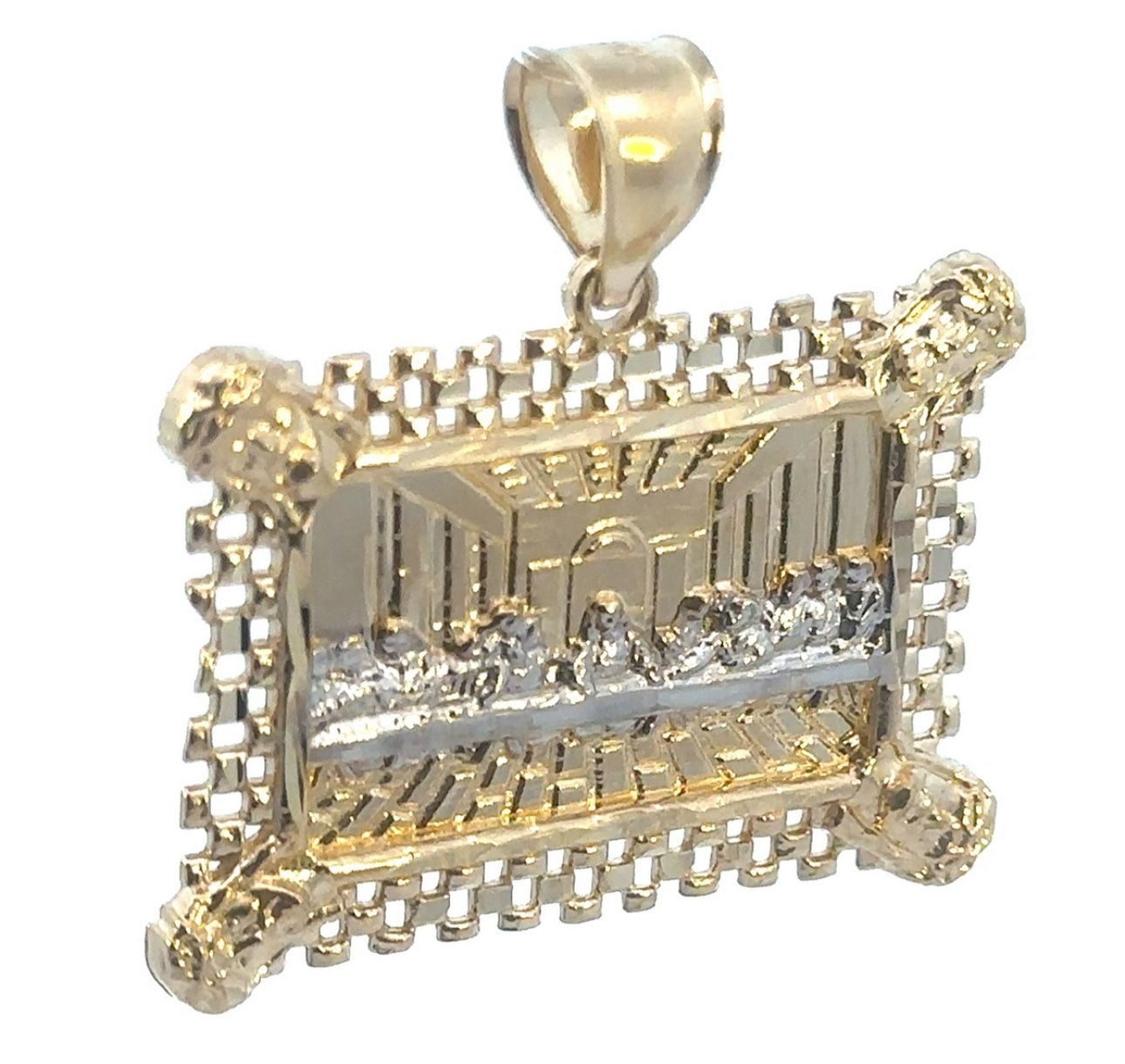 10k Two Toned Yellow White Gold Last Supper Pendant Charm Necklace GP3118058