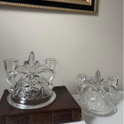 Vintage Pressed Glass Candle Holders Set of 2 | Elegant Table Decor