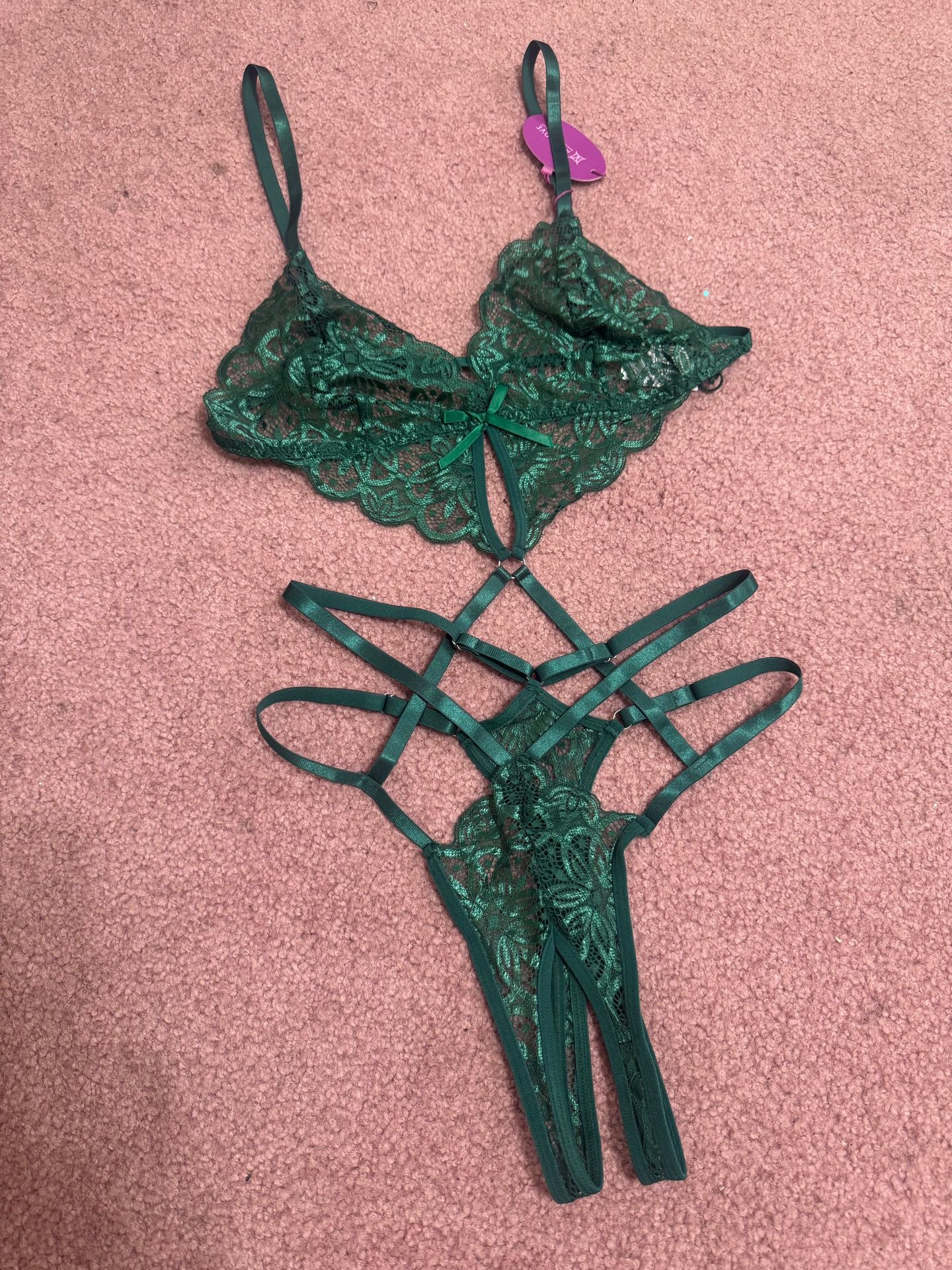 New Medium Green Lace Scrappy Bodysuit Lingerie