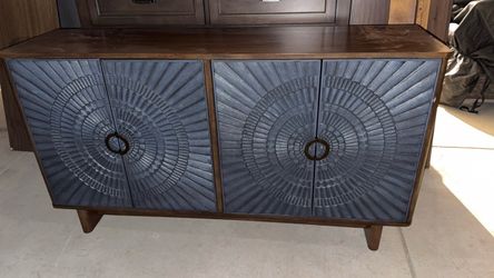 Wood Sideboard with Carved Sunburst Doors