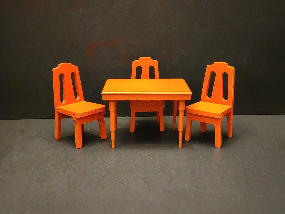 Vintage 1" Scale Strombecker Kitchen Table & 3 Chairs