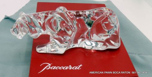 Baccarat Crystal Crouching Tiger Paperweight Vintage 1980’s French  Signed 