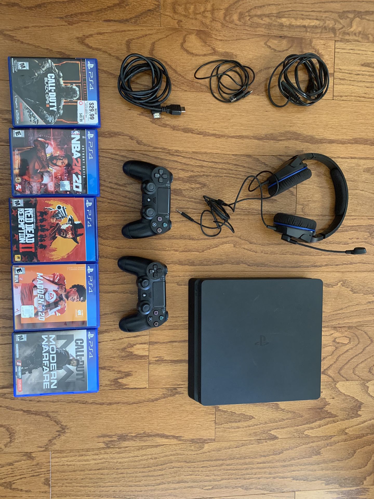 PlayStation 4 Pro Slim 1TB With All Needed Cables, 2 PS4 Controllers, 5 Games & PlayStation Headset