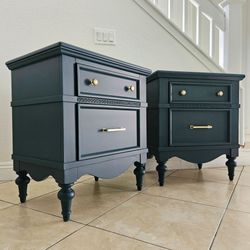 Pair of deep teal blue Nightstands, Endtables, Sidetables, lamp stands, small dressers