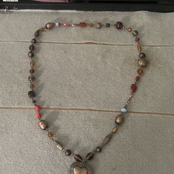 24” Glass Bead Neckless With Copper Finish Heart