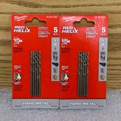 LOT OF 2 MILWAUKEE 48-89-2355  1/8 in. Cobalt Red Helix Twist Drill Bit (5-Pack)
