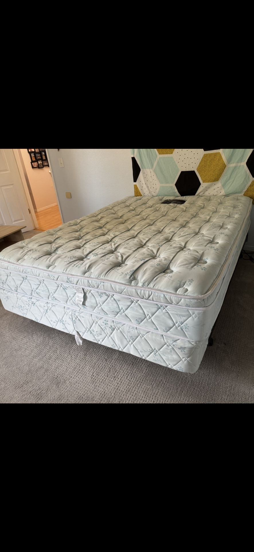 Queen Size Bed Frame, Box Spring and Eurotop Mattress Very Clean and Good Condition