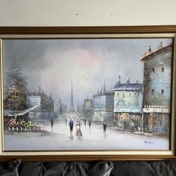 Beautiful Vintage Original Painting of Paris signed by James