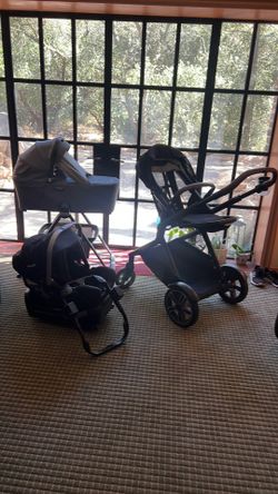 Nuna DEMI GROW stroller bundle, Bassinet + Stand, Nuna Pipa car seat + Base + stroller adapter, and extras.