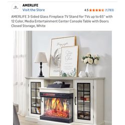 AMERLIFE 3-Sided Glass Fireplace TV Stand for TVs up to 65''