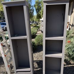 2 Tall Grey Bookshelves