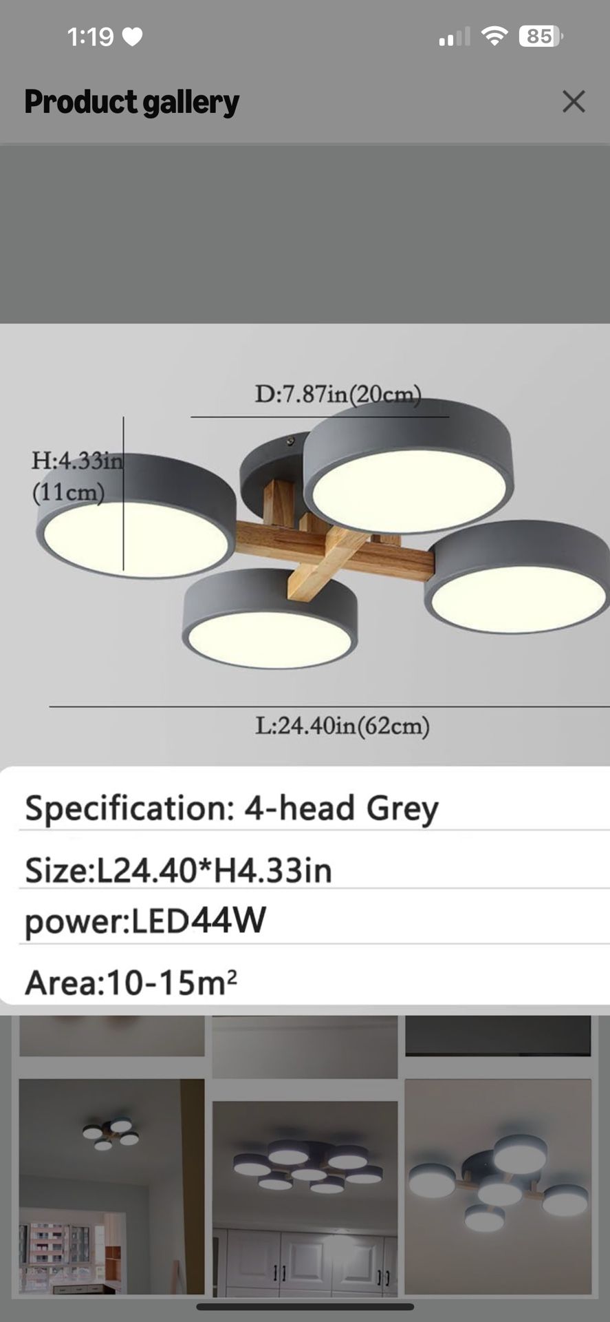 LED Flush Mount Ceiling Light Fixture with 3000K/4000K/6000K Temperatures Selectable,24Inch 44W Chandelier Modern Wood Ceiling Lamp for Bedroom Kitche