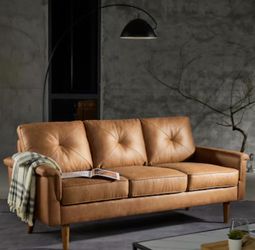 Ovios 71.65-in W Modern Light Brown Faux leather 3-seater Sofa with Slipcover