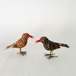 Vintage Stone & Brass Birds Approx. 2” Tall