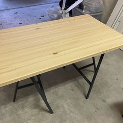 IKEA Natural Wood Desk With Gray/Blue Legs