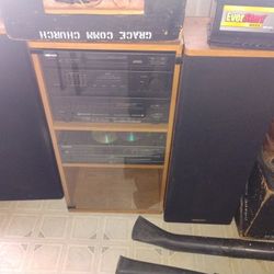 Magnavox Speaker Set And Glass Door Stand