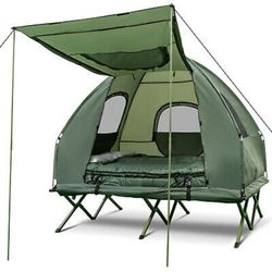 2-Person Compact Portable Pop-Up Tent/Camping Cot w/ Air Mattress & Sleeping Bag