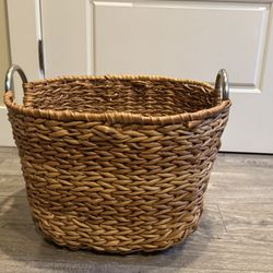 Sturdy Woven Basket With Metal Handles 