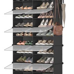 SONGMICS Shoe Rack Organizer 10-Tier Storage Cabinet Entryway Holds 40 Pairs - Ink Black