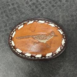 Vintage Leather Cardat Road Runner Belt Buckle