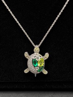 Kay Jewelers Sterling Silver 925 Turtle Necklace w/ Gemstones & Box