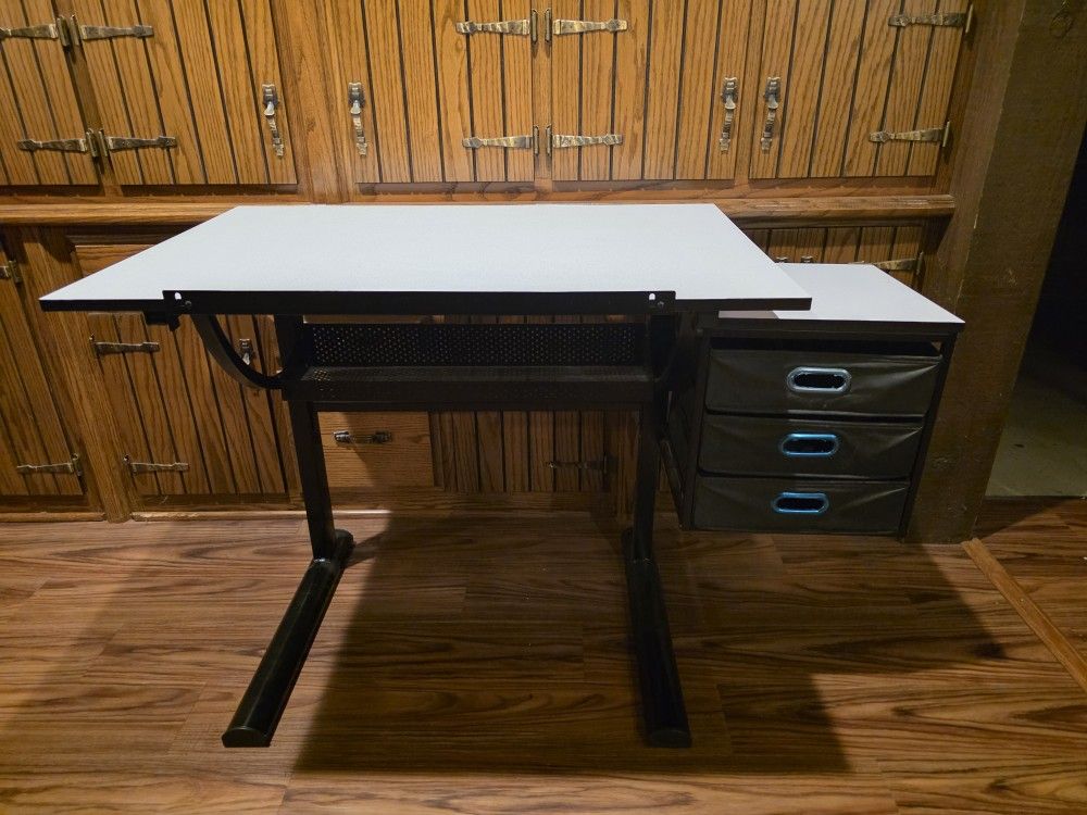 47" 2 Piece Art Desk With Adjustable Top And 3 Pull Out Drawers