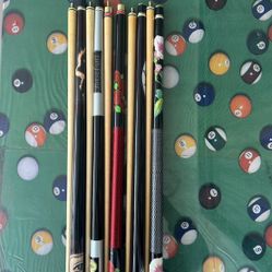 🎱 Set of 5 Brand New Hardwood Pool Cue Sticks – Only$80! 🎱
