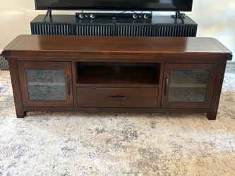 Dark Wood TV Stand with Glass Doors