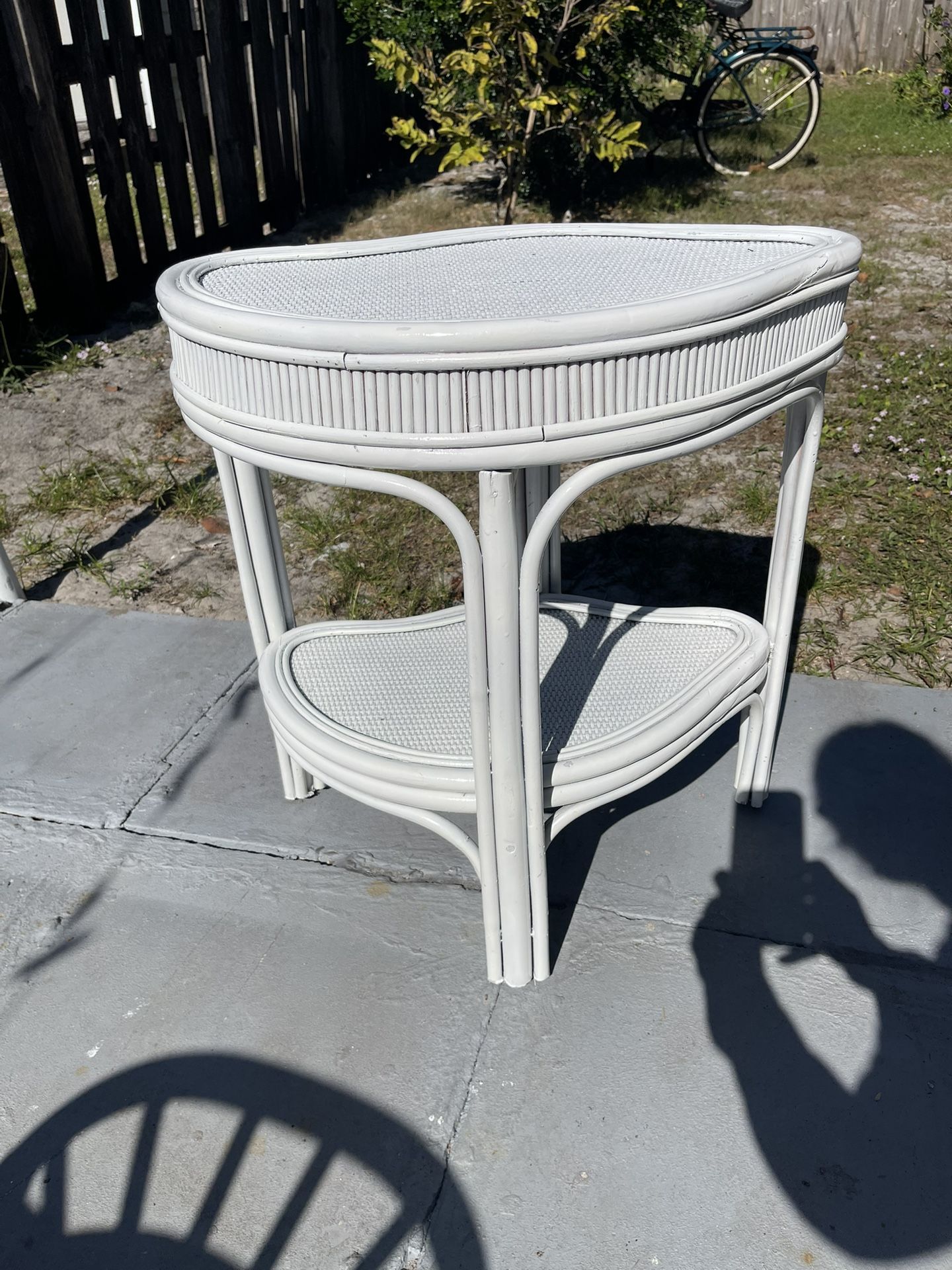 Small Bamboo/ Rattan Table 23”1/2W X 15”1/2D X 25”1/2H Used Condition (Painted) $20 Firm On Price