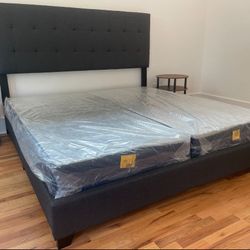 SMOKE GRAY UPHOLSTERD BED FRAME .. QUEEN $295!..KING $325!  Price includes delivery!!!  You don’t pay until we deliver!!  Available in smoke gray and 