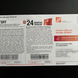 Home Depot Coupon 10% OFF or 24 Months Financing Exp. 10/29/25