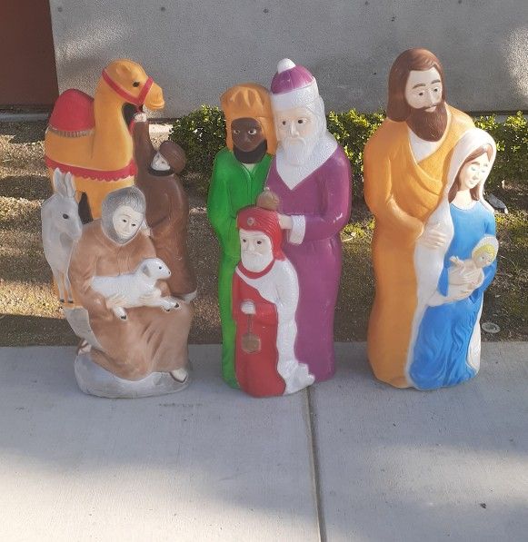 Vintage Blow Mold Nativity Set 40" Don Featherstone Union Christmas Holy Family