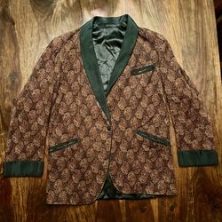 1960s Peacock Dinner Jacket - Rich Earthtone Paisley 