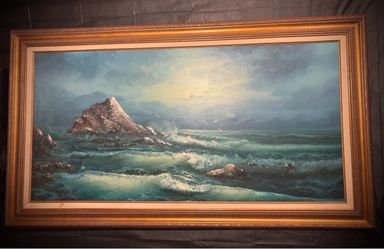 Large Vintage Mid Century Modern Coastal Seascape Oil Painting – Signed Larry Monson (Gallery Piece)