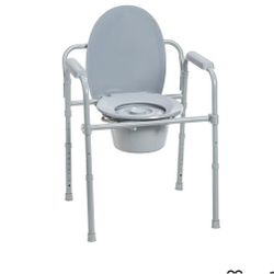 Drive Medical Folding Steel Bedside Commode Chair - 3-in-1 Portable Toilet - Adjustable No