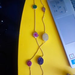Brand New Natural Agate Long Necklace For Women 