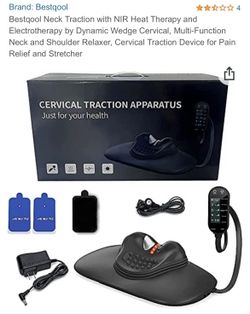Bestqool Neck Traction with NIR Heat Therapy and Electrotherapy by Dynamic Wedge Cervical, Multi-Function Neck and Shoulder Relaxer, Cervical Traction