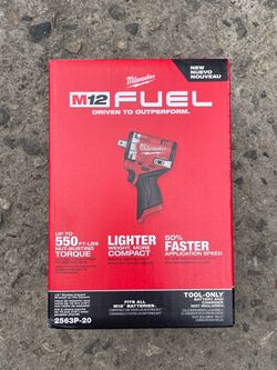 Milwaukee M12 FUEL 12V Lithium-Ion Brushless Cordless Stubby 1/2 in. Impact Wrench w/ Pin Detent (Tool-Only)  $165 New