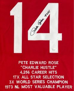 Pete Rose Signed Cincinnati Reds Stats Jersey JSA COA Autograph All-Time Hit King